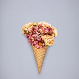 Creative Still Life of an Ice Cream Waffle Cone with Rose Petals on Grey-Fisher Photostudio-Framed Premier Image Canvas