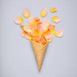 Creative Still Life of an Ice Cream Waffle Cone with Rose Petals on Grey-Fisher Photostudio-Premier Image Canvas