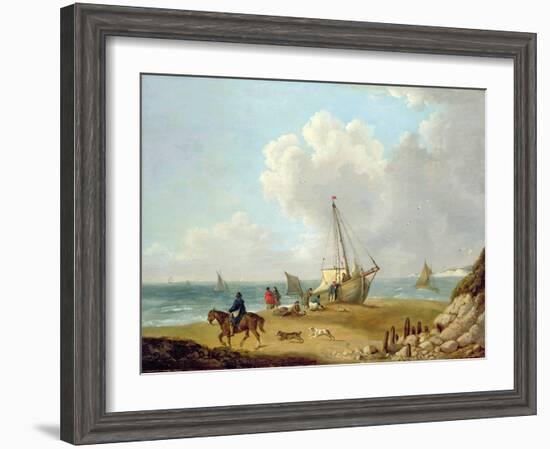 Fisherfolk Unloading their Catch in Freshwater Bay, Isle of Wight-George Morland-Framed Giclee Print