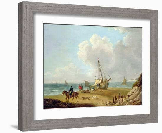 Fisherfolk Unloading their Catch in Freshwater Bay, Isle of Wight-George Morland-Framed Giclee Print