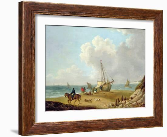 Fisherfolk Unloading their Catch in Freshwater Bay, Isle of Wight-George Morland-Framed Giclee Print