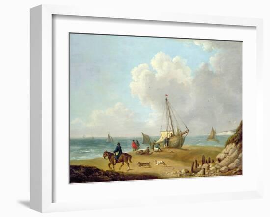 Fisherfolk Unloading their Catch in Freshwater Bay, Isle of Wight-George Morland-Framed Giclee Print