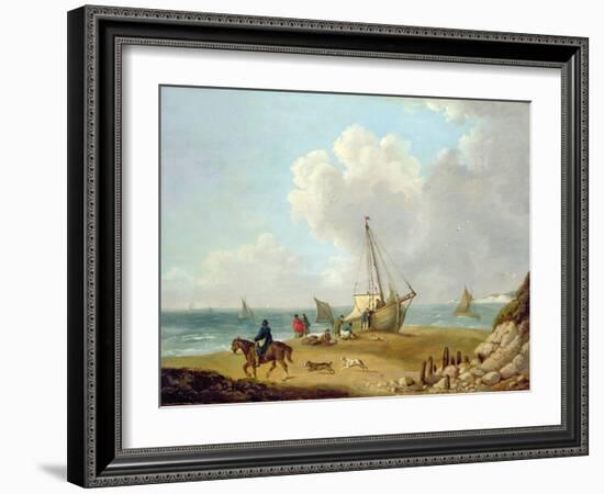 Fisherfolk Unloading their Catch in Freshwater Bay, Isle of Wight-George Morland-Framed Giclee Print