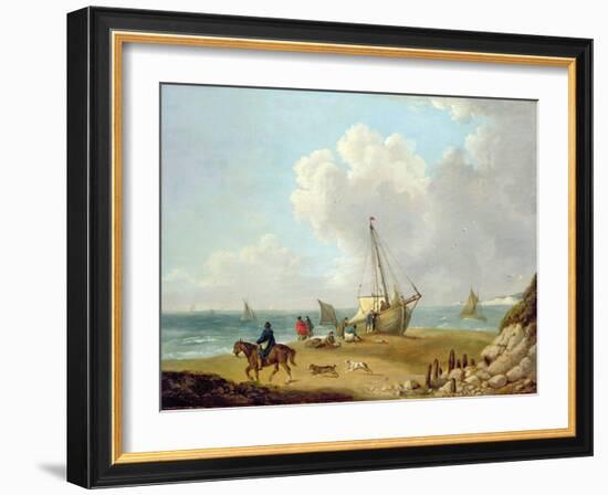 Fisherfolk Unloading their Catch in Freshwater Bay, Isle of Wight-George Morland-Framed Giclee Print