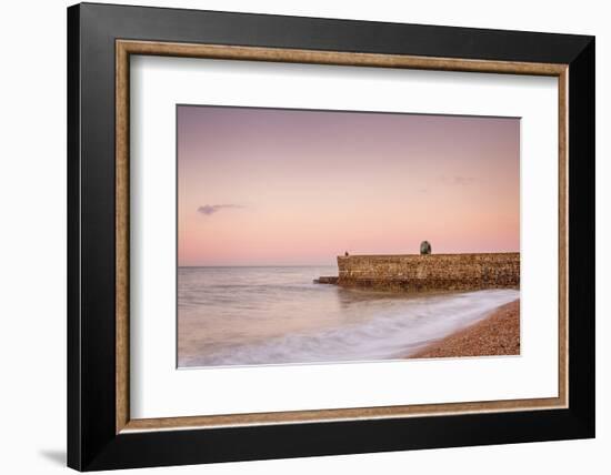 Fisherman and the Green Doughnut sculpture at dawn on Brighton Seafront, Brighton, East Sussex, Eng-Andrew Sproule-Framed Photographic Print