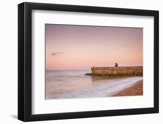 Fisherman and the Green Doughnut sculpture at dawn on Brighton Seafront, Brighton, East Sussex, Eng-Andrew Sproule-Framed Photographic Print