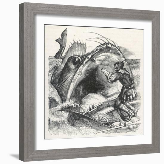 Fisherman Begs a Whale Not to Swallow Him-null-Framed Art Print