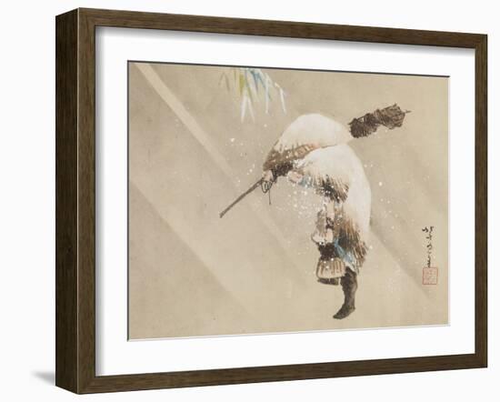 Fisherman Carrying His Net in the Snow, C. 1821 (Ink, Colour, and Gofun on Paper)-Katsushika Hokusai-Framed Giclee Print