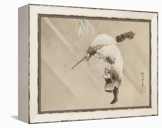 Fisherman Carrying His Net in the Snow, C. 1821 (Ink, Colour, and Gofun on Paper)-Katsushika Hokusai-Framed Premier Image Canvas