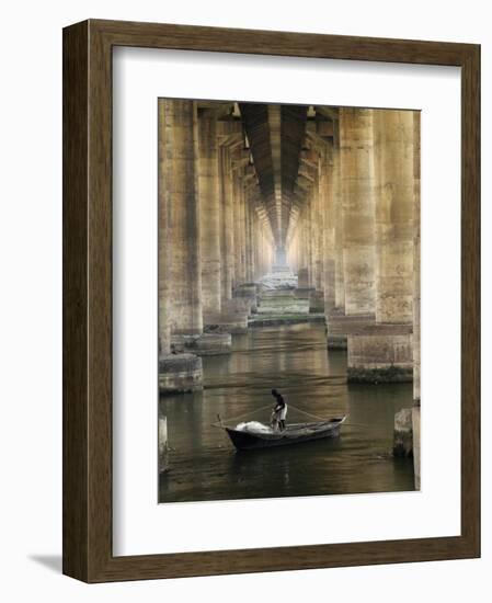 Fisherman Casts His Net in the River Ganges on the Outskirts of Allahabad, India-null-Framed Photographic Print