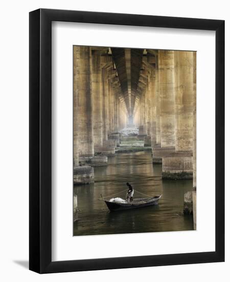 Fisherman Casts His Net in the River Ganges on the Outskirts of Allahabad, India-null-Framed Photographic Print