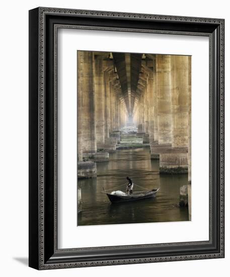 Fisherman Casts His Net in the River Ganges on the Outskirts of Allahabad, India-null-Framed Photographic Print