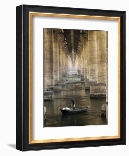 Fisherman Casts His Net in the River Ganges on the Outskirts of Allahabad, India-null-Framed Photographic Print