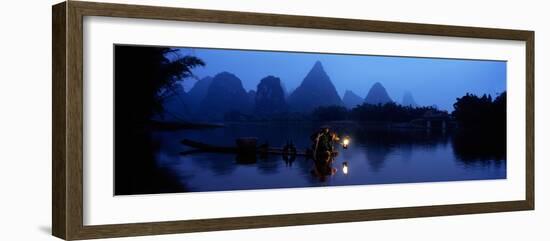 Fisherman Fishing at Night, Li River , China-null-Framed Photographic Print