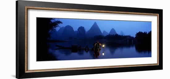 Fisherman Fishing at Night, Li River , China-null-Framed Photographic Print