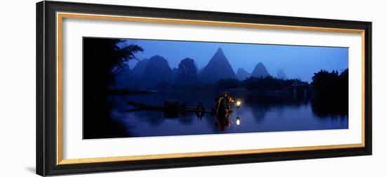 Fisherman Fishing at Night, Li River , China-null-Framed Photographic Print