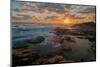 Fisherman fishing off rocks at sunrise, Queensland, Australia-Mark A Johnson-Mounted Photographic Print