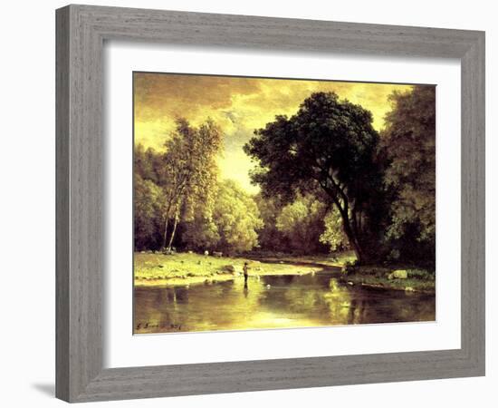 Fisherman in a Stream, 1857-George Snr. Inness-Framed Giclee Print