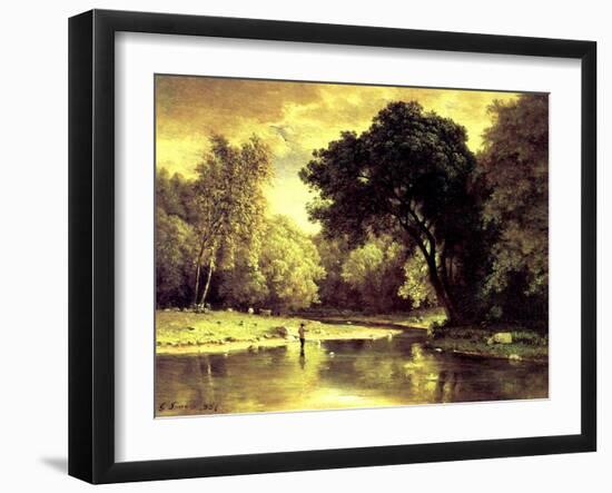 Fisherman in a Stream, 1857-George Snr. Inness-Framed Giclee Print