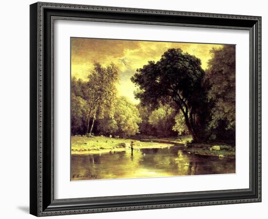 Fisherman in a Stream, 1857-George Snr. Inness-Framed Giclee Print