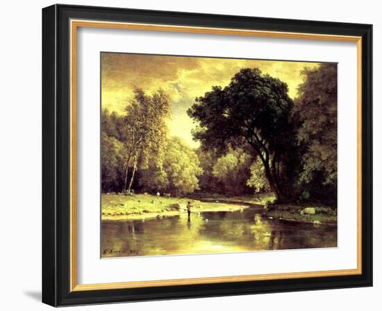 Fisherman in a Stream, 1857-George Snr. Inness-Framed Giclee Print