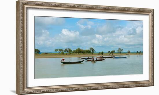 Fisherman in boats, Kaladan River, Rakhine State, Myanmar-null-Framed Photographic Print