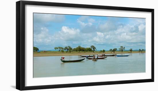 Fisherman in boats, Kaladan River, Rakhine State, Myanmar-null-Framed Photographic Print