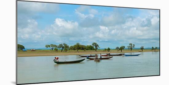 Fisherman in boats, Kaladan River, Rakhine State, Myanmar-null-Mounted Photographic Print