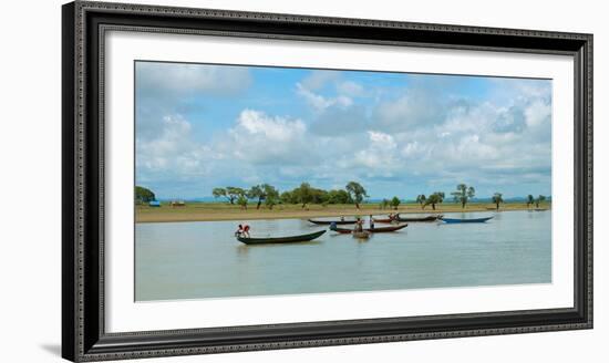 Fisherman in boats, Kaladan River, Rakhine State, Myanmar-null-Framed Photographic Print