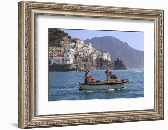 Fisherman in Fishing Boat Heads Out to Sea from Amalfi Harbour-Eleanor Scriven-Framed Photographic Print