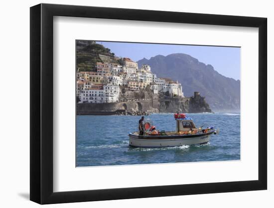 Fisherman in Fishing Boat Heads Out to Sea from Amalfi Harbour-Eleanor Scriven-Framed Photographic Print