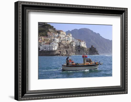 Fisherman in Fishing Boat Heads Out to Sea from Amalfi Harbour-Eleanor Scriven-Framed Photographic Print