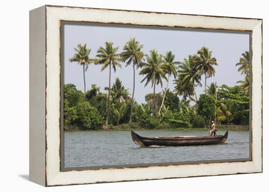 Fisherman in Traditional Boat on the Kerala Backwaters, Kerala, India, Asia-Martin Child-Framed Premier Image Canvas