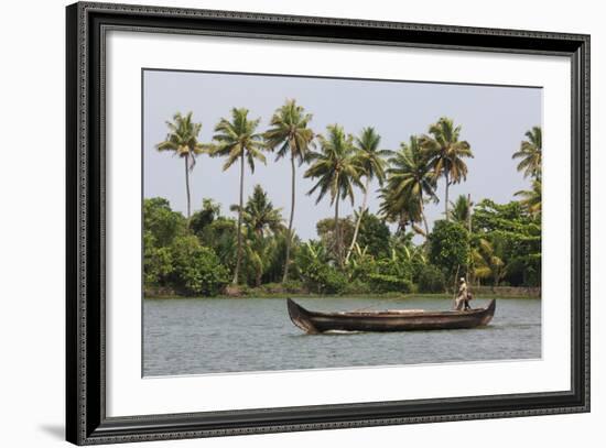 Fisherman in Traditional Boat on the Kerala Backwaters, Kerala, India, Asia-Martin Child-Framed Photographic Print
