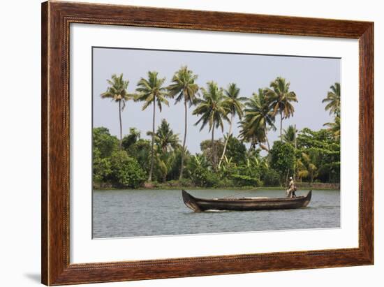 Fisherman in Traditional Boat on the Kerala Backwaters, Kerala, India, Asia-Martin Child-Framed Photographic Print