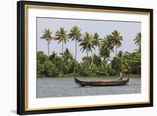 Fisherman in Traditional Boat on the Kerala Backwaters, Kerala, India, Asia-Martin Child-Framed Photographic Print