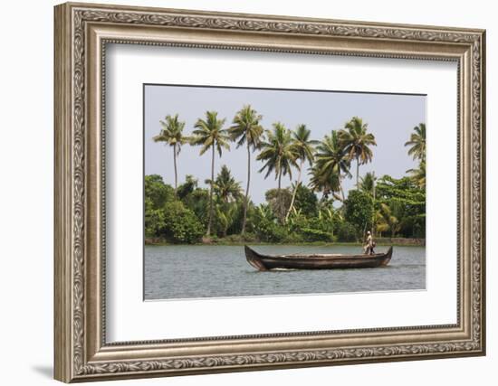 Fisherman in Traditional Boat on the Kerala Backwaters, Kerala, India, Asia-Martin Child-Framed Photographic Print