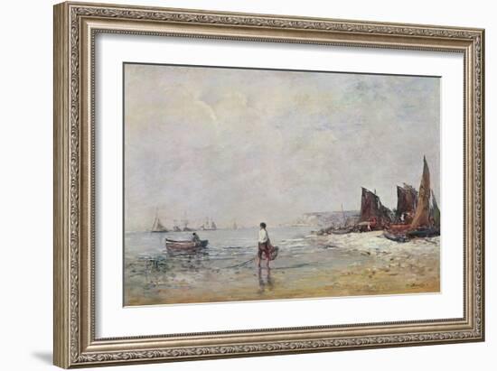 Fisherman in Villerville, Low Tide-Eugene Louis Boudin-Framed Giclee Print