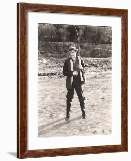 Fisherman in Waders Fishing in River-null-Framed Photo