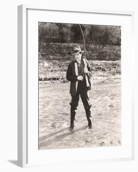 Fisherman in Waders Fishing in River-null-Framed Photo