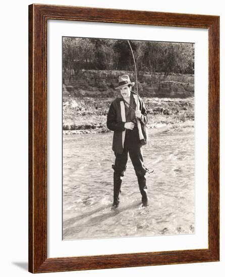 Fisherman in Waders Fishing in River-null-Framed Photo