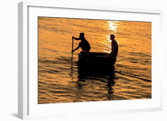 Fisherman Landing the Night Catch. Vietnam, Indochina-Tom Norring-Framed Photographic Print