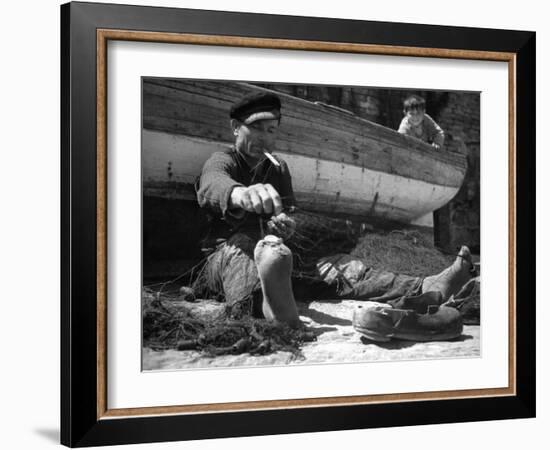 Fisherman Mending His Nets-Carl Mydans-Framed Photographic Print
