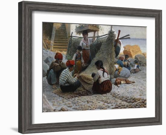 Fisherman Mending Nets, Capri-Theodor Leopold Weller-Framed Giclee Print