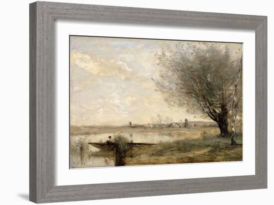 Fisherman Moored at a Bank (Oil on Canvas)-Jean Baptiste Camille Corot-Framed Giclee Print