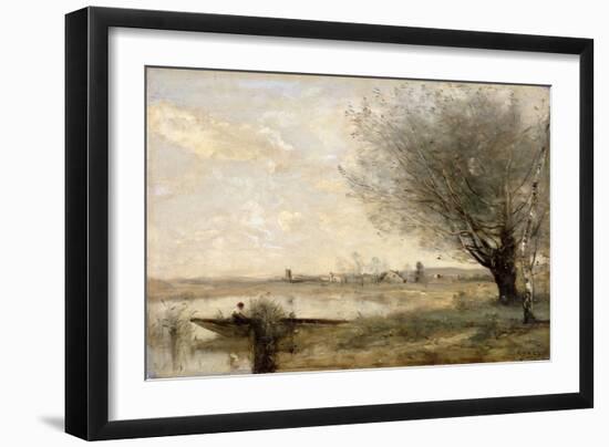 Fisherman Moored at a Bank (Oil on Canvas)-Jean Baptiste Camille Corot-Framed Giclee Print