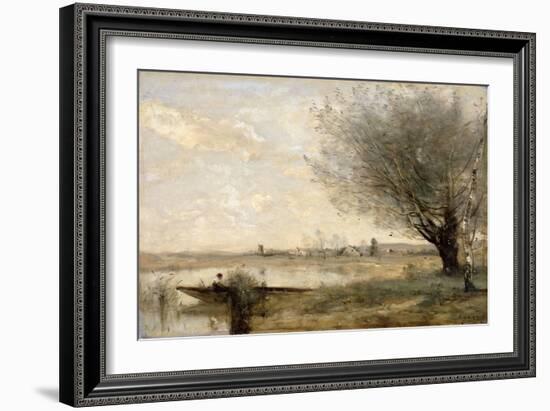 Fisherman Moored at a Bank (Oil on Canvas)-Jean Baptiste Camille Corot-Framed Giclee Print