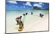 Fisherman on a Beach Being Overlooked by the Basaltic Monolith, Indian Ocean-Jordan Banks-Mounted Photographic Print