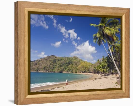 Fisherman on a Palm-Fringed Beach, Englishmans Bay, Tobago, Trinidad and Tobago-Christian Kober-Framed Premier Image Canvas