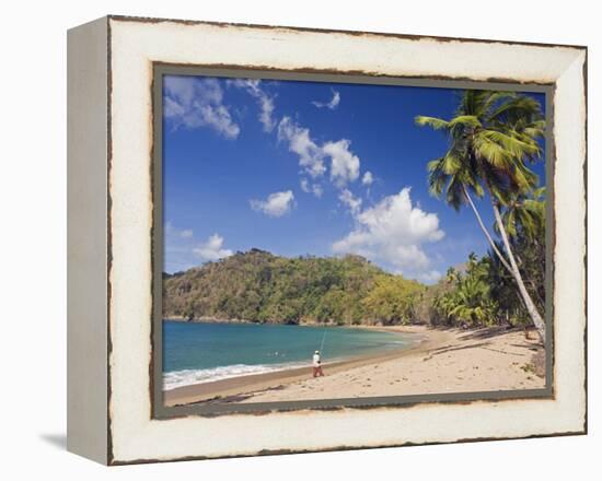 Fisherman on a Palm-Fringed Beach, Englishmans Bay, Tobago, Trinidad and Tobago-Christian Kober-Framed Premier Image Canvas